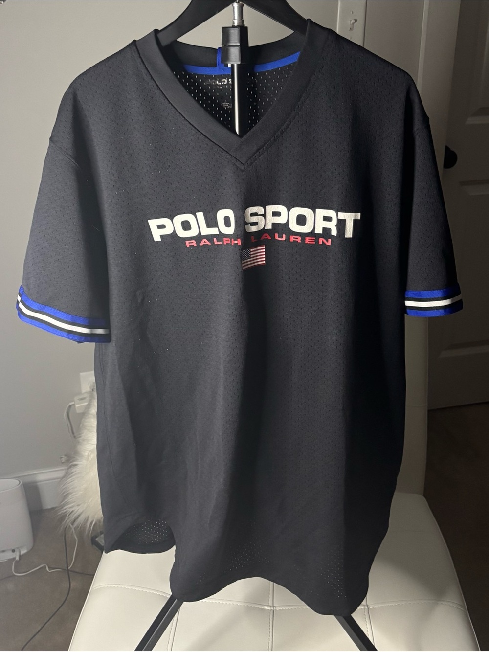 Polo by Ralph Lauren Black Jersey with Blue Trim and White Logo